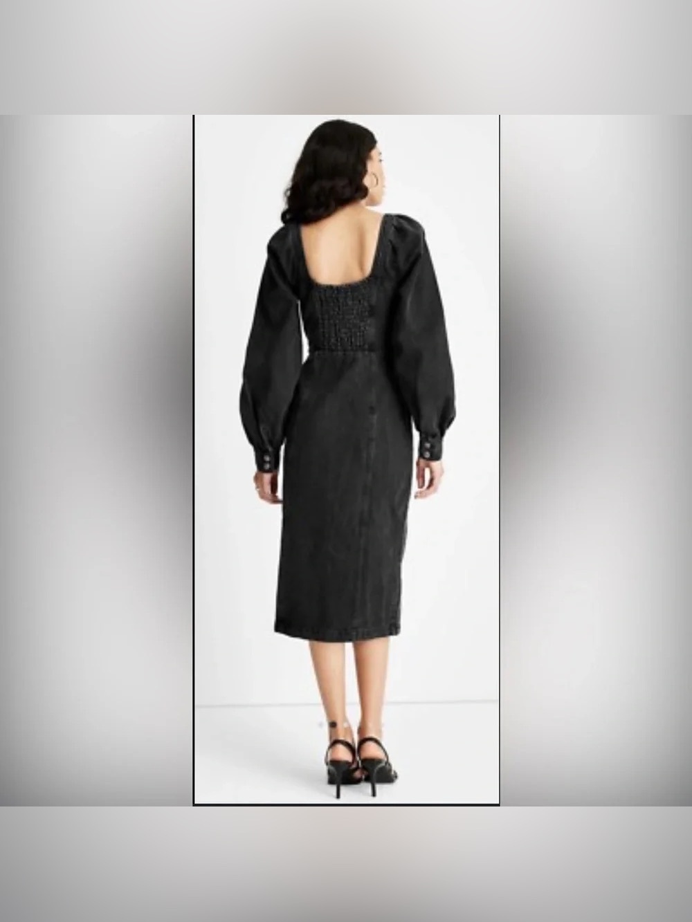 NWT Future Collective Kahlana Barfield Brown Puff Sleeve Black Denim Dress - Picture 6 of 9